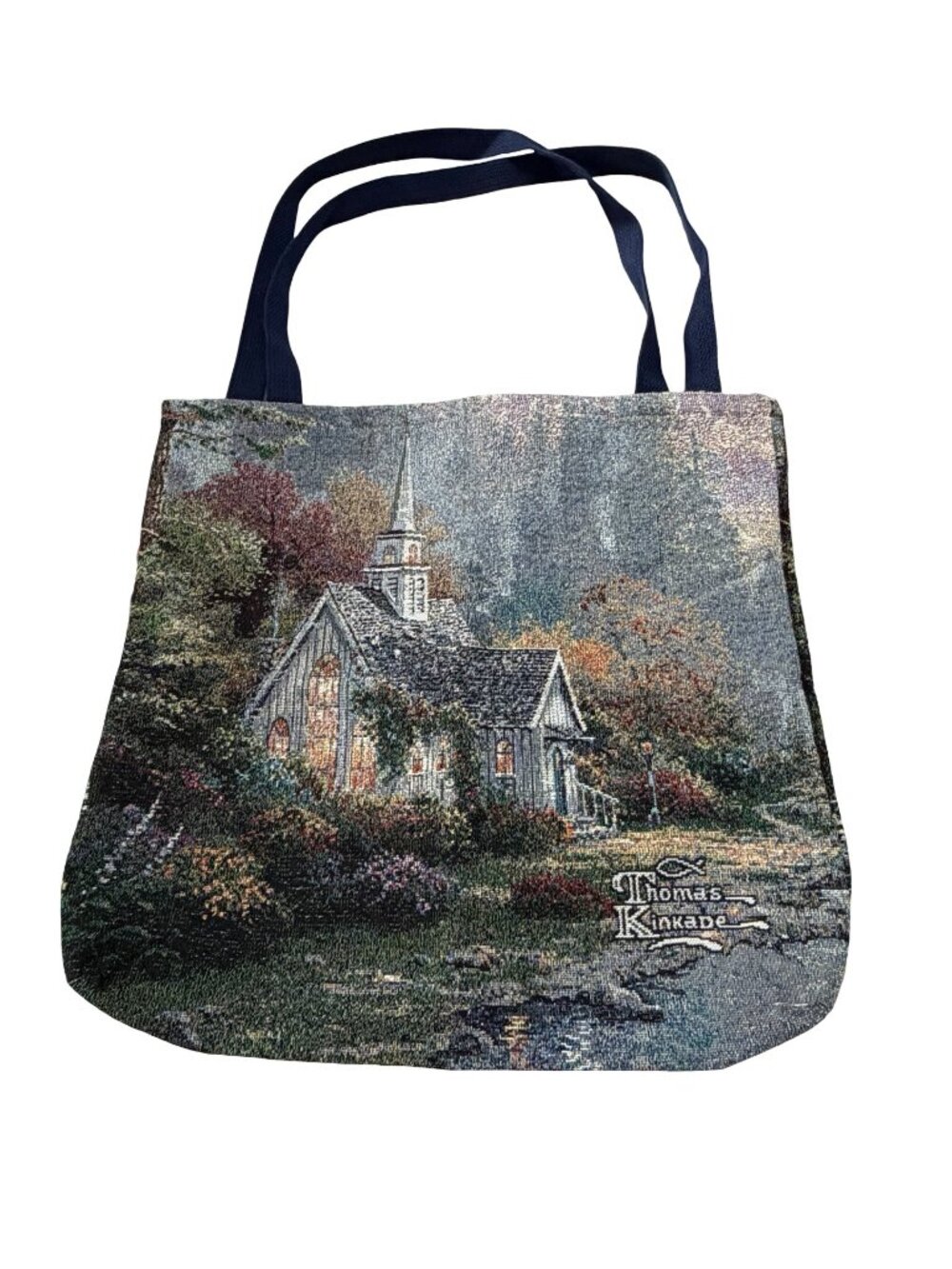Thomas Kinkade Mohawk Home Woven Tapestry Tote Bag Church Made in USA 16x17